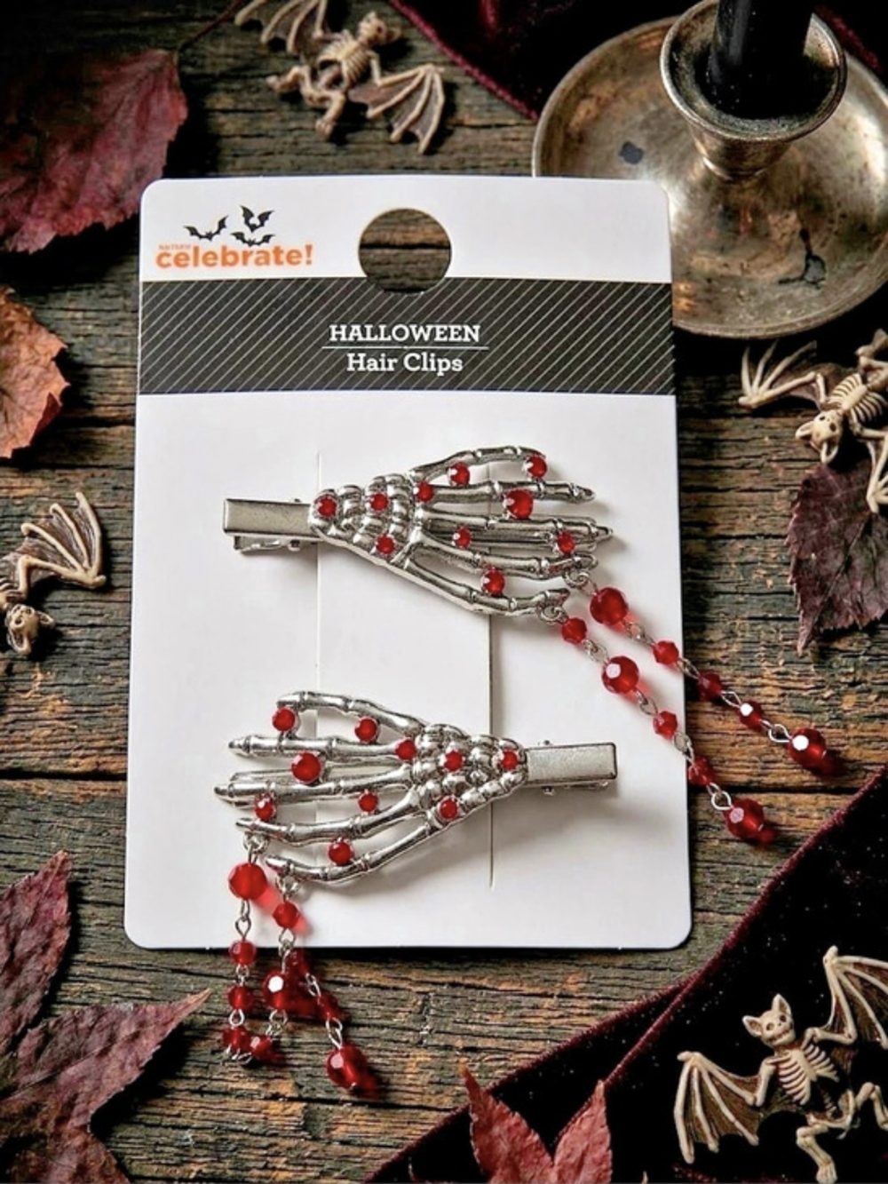Celebrate! Halloween Hair Clips! in Silver & Red NWT